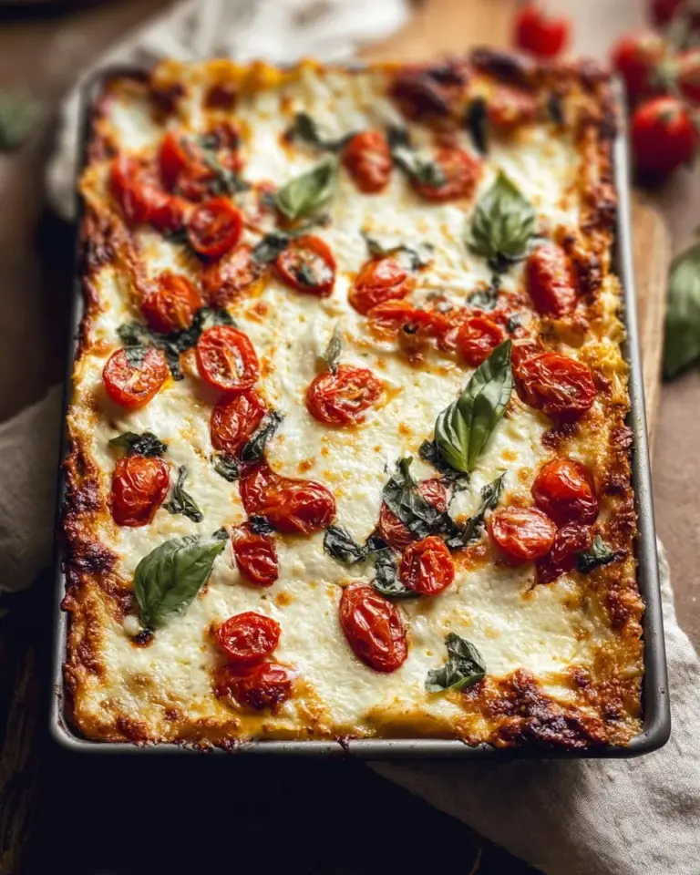 Homemade Margherita Focaccia bread topped with fresh basil and tomatoes.