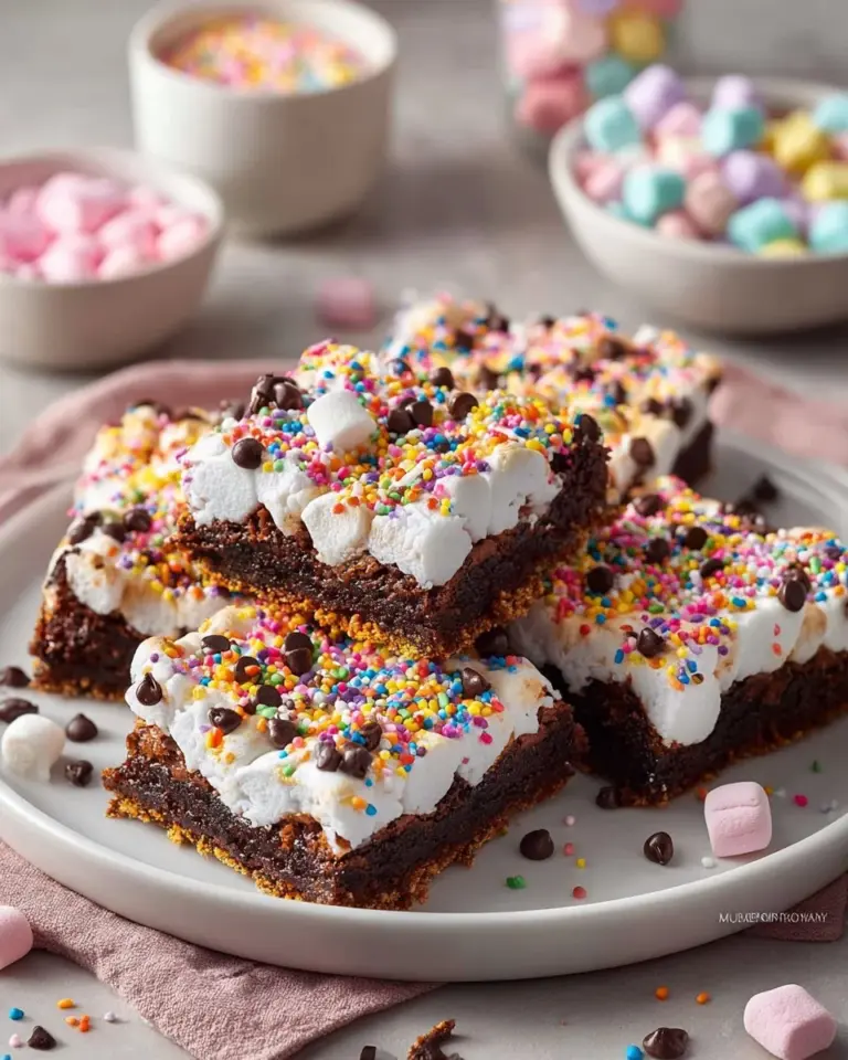 Delicious marshmallow crumble cake bars topped with crumbly marshmallow layer