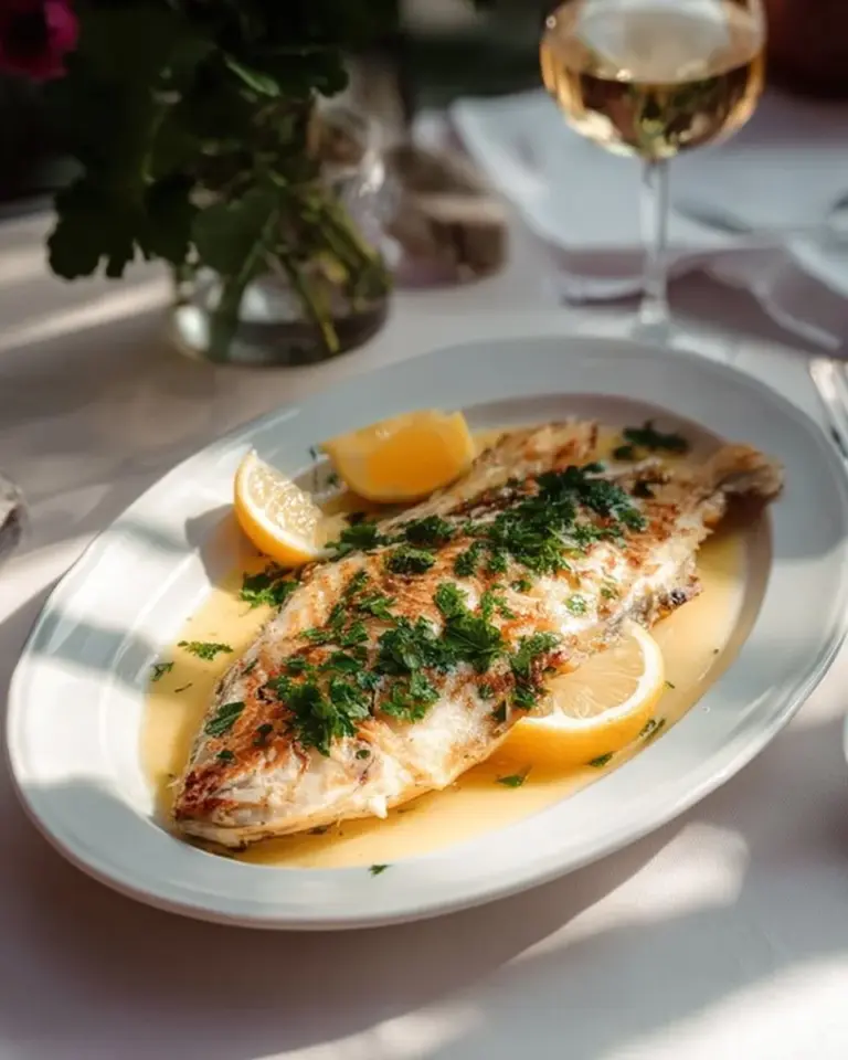 Plate of Meunière Sole with lemon and parsley garnish