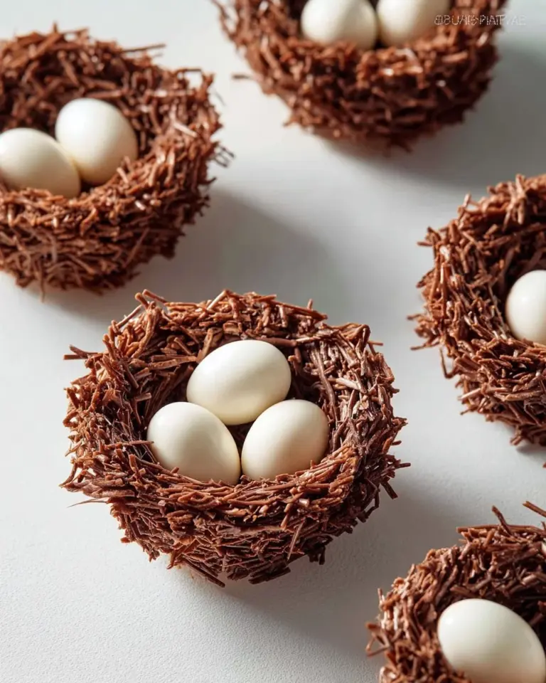 No-bake bird's nest cookies made with chocolate and chow mein noodles