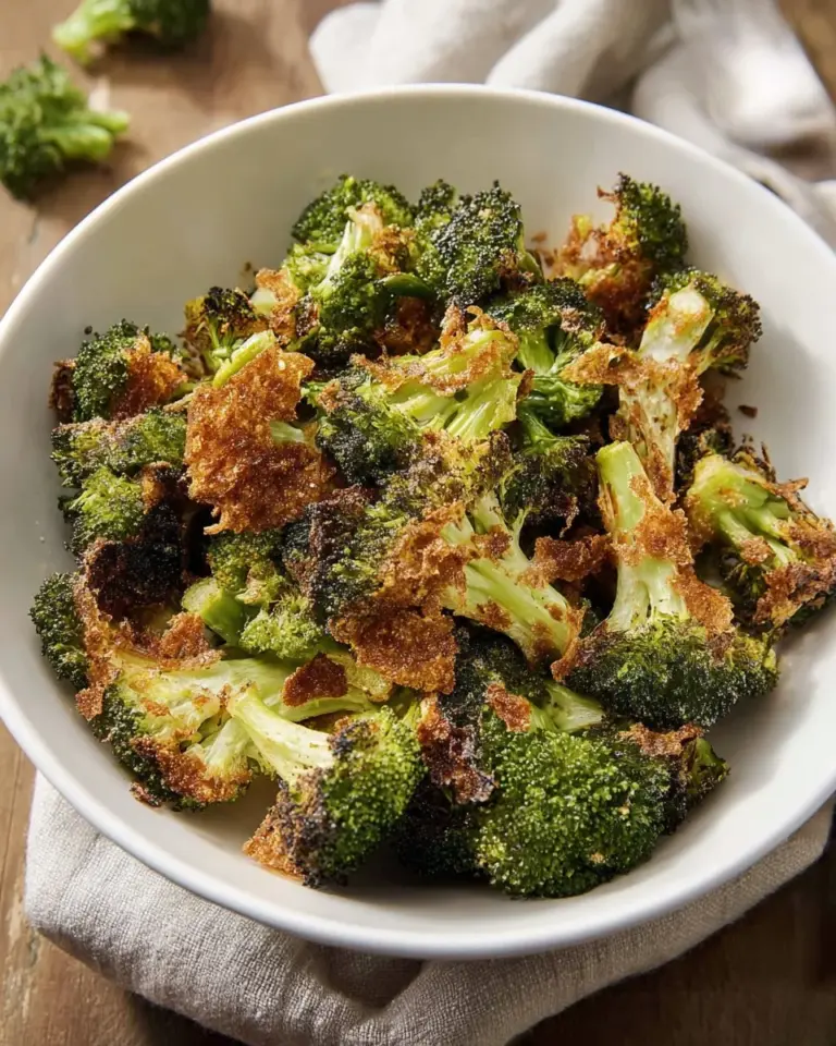 Oven-baked Parmesan Crusted Broccoli garnished with herbs