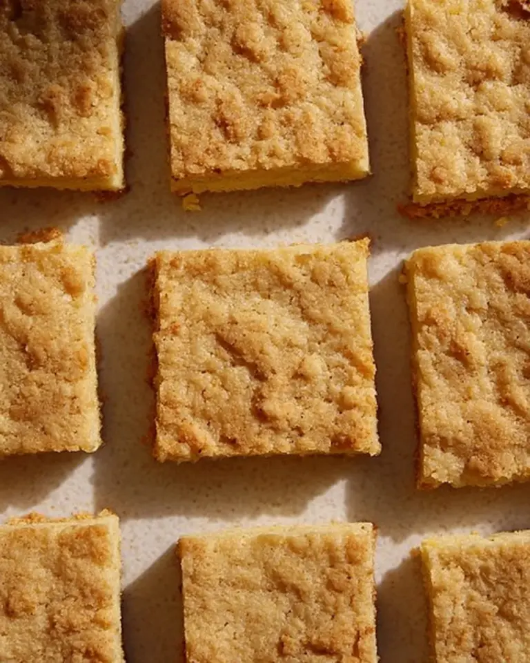 Homemade Peanut Butter Oat Bars stacked on a wooden surface.