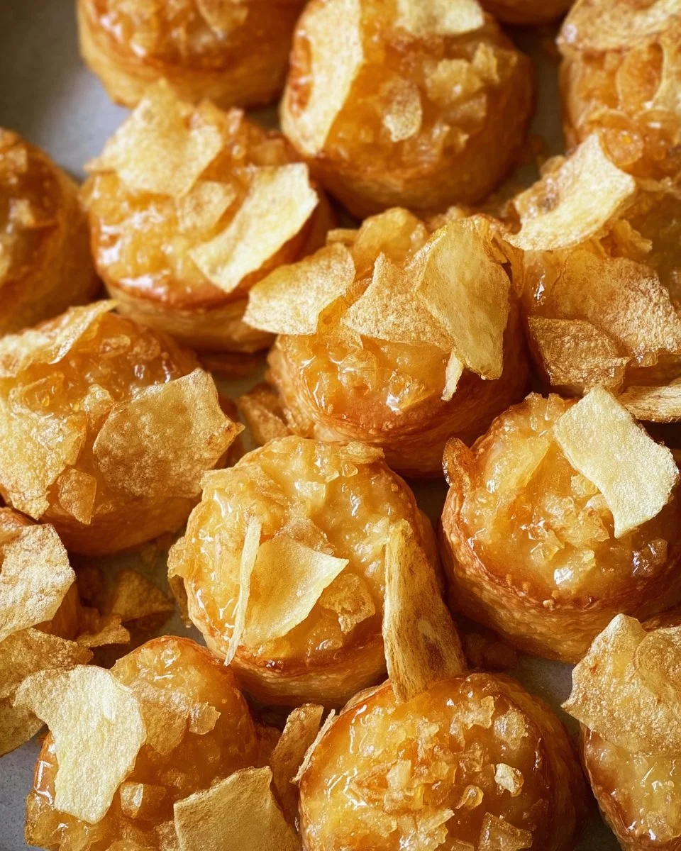 Potato chip glazed treats topped with chocolate and nuts for a crunchy snack.