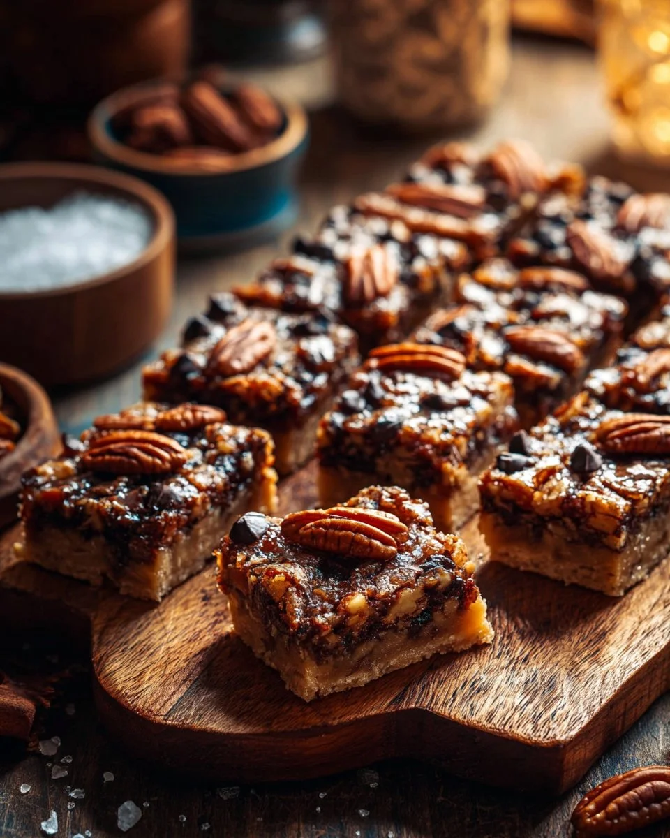 Delicious salted chocolate pecan bars topped with flaky sea salt.