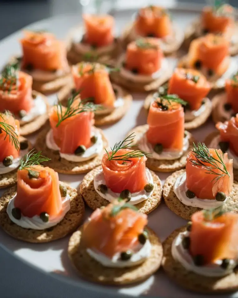 Elegant smoked salmon canapés served on a platter for an appetizer