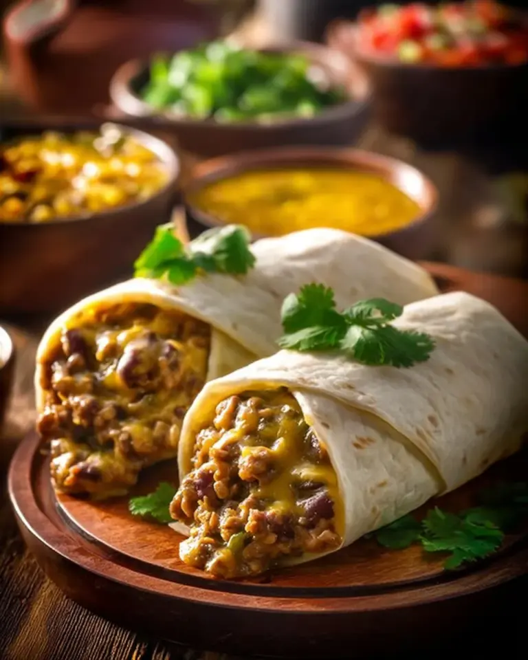 Smothered green chili burritos topped with spicy sauce and fresh ingredients