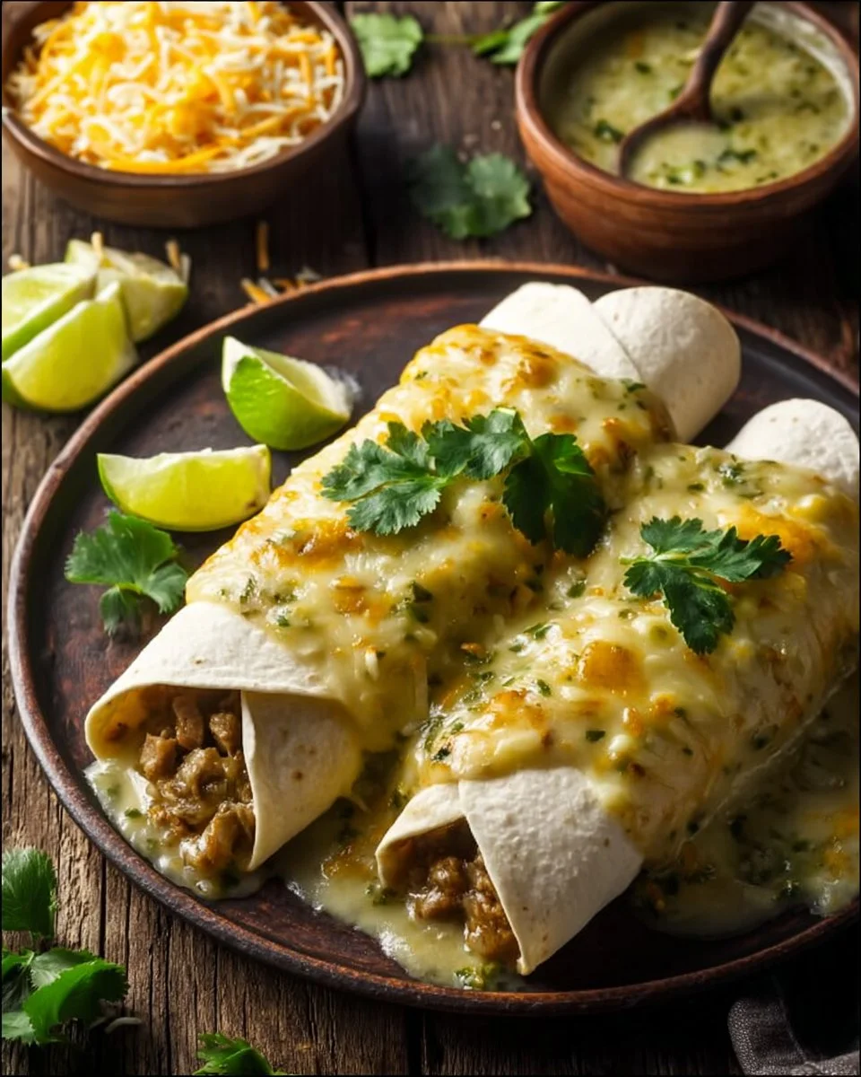 Smothered Green Chili Burritos Recipe