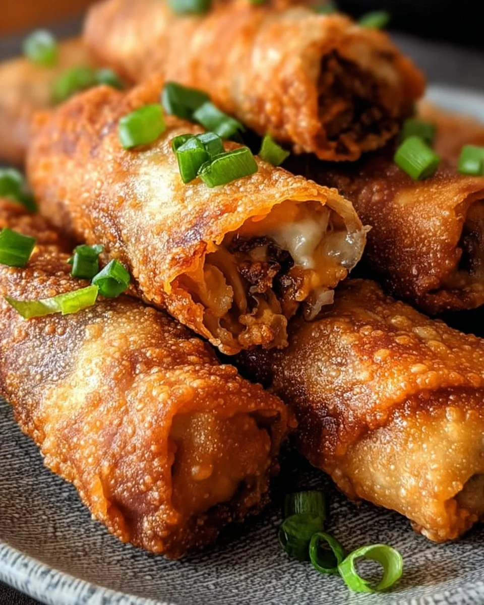 Southern-Inspired Crispy Egg Rolls served on a plate with dipping sauce
