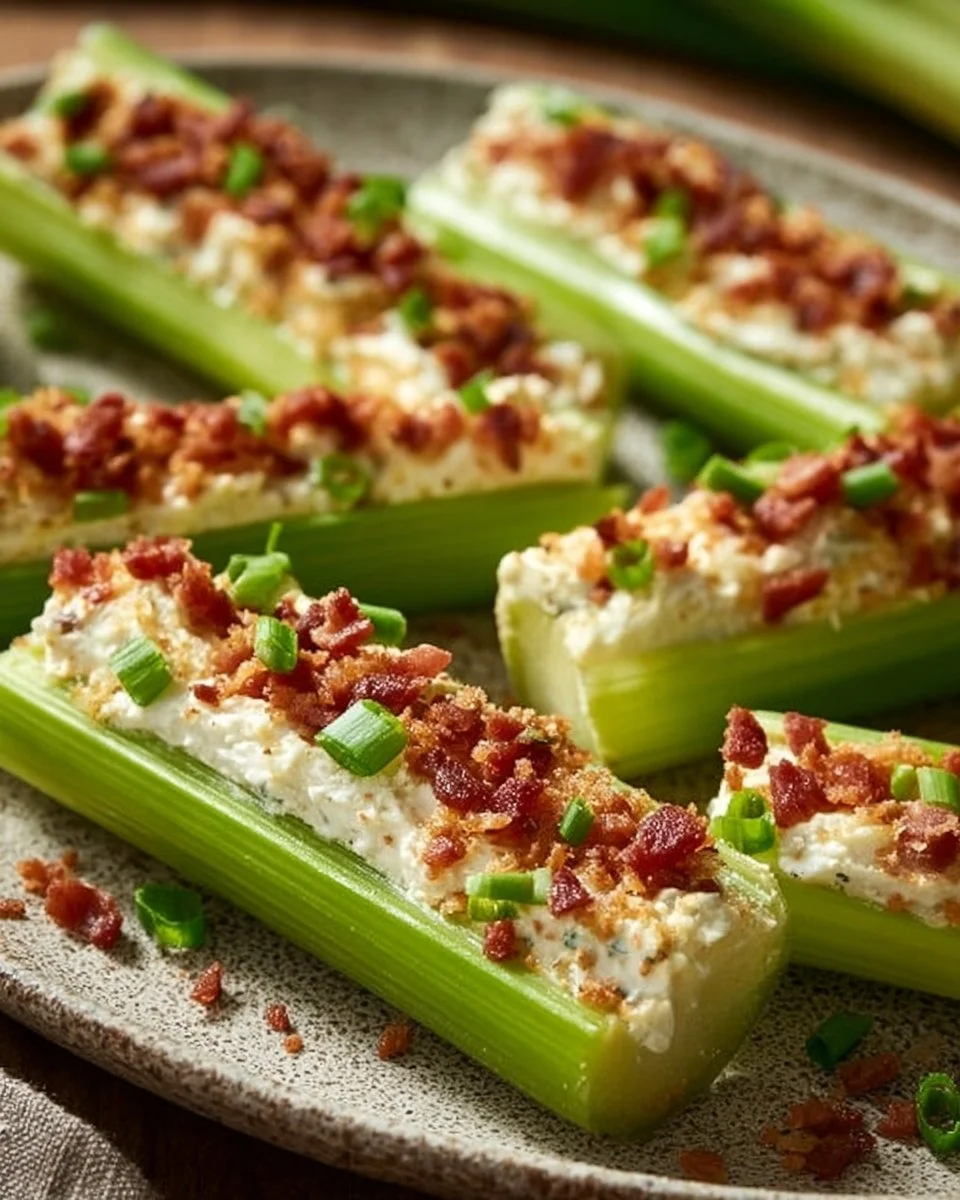 Stuffed Celery Sticks with Creamy Cheese and Bacon