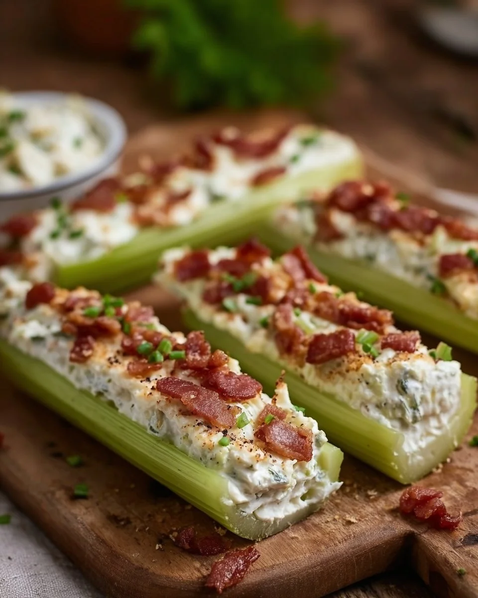 Stuffed Celery Sticks with Creamy Cheese and Bacon