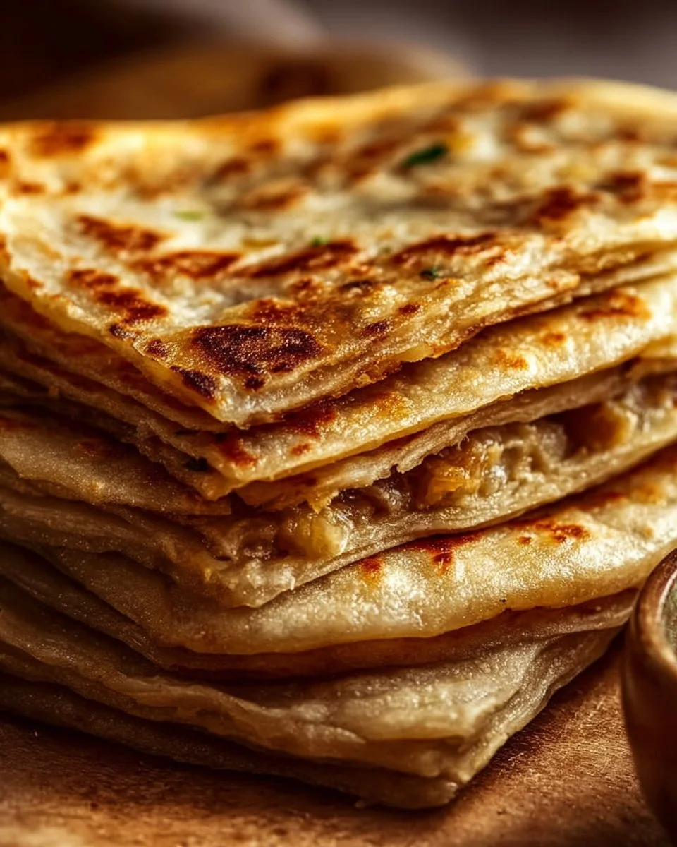 Stuffed Moroccan Msemen with Onions and Herbs