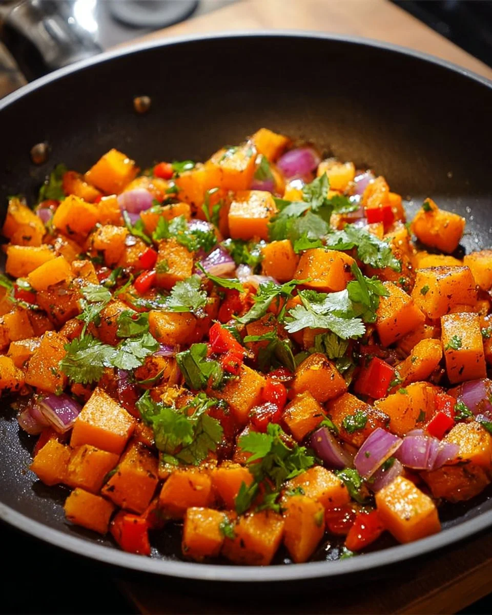 Delicious and colorful Sweet Potato Hash served in a vibrant dish