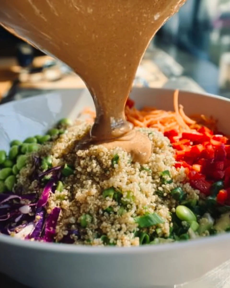 Thai-Inspired Edamame Crunch Salad with fresh vegetables and dressing