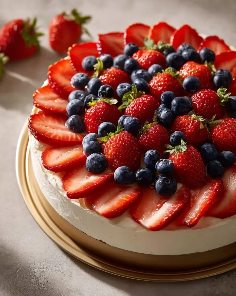 Tempting fruit pizza topped with fresh fruits and cream cheese frosting.
