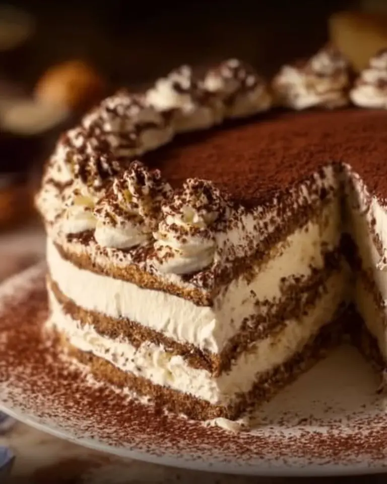 Delicious tiramisu cake with layers of coffee-soaked ladyfingers and cream