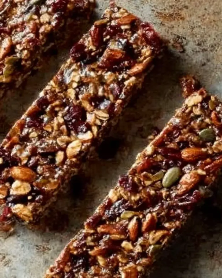 Trail Mix Granola Bars with nuts, seeds, and dried fruits in a bowl.