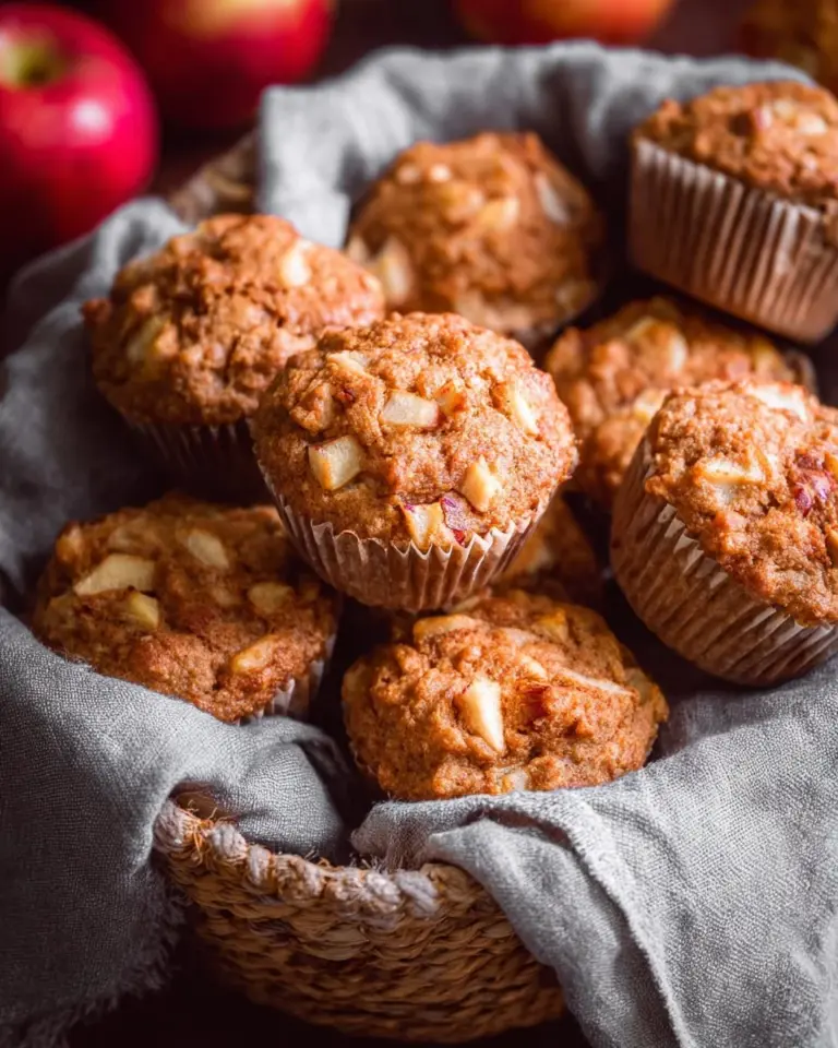 Whole wheat apple muffins fresh out of the oven, healthy and delicious
