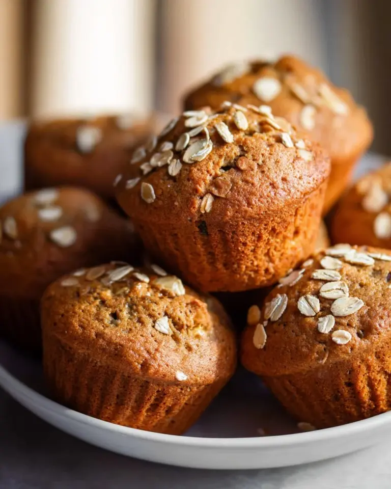 Delicious whole wheat banana muffins on a wooden table