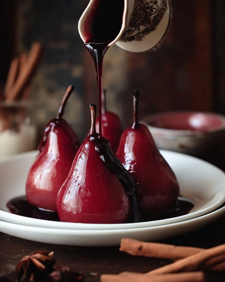 Wine Poached Pears with Yogurt