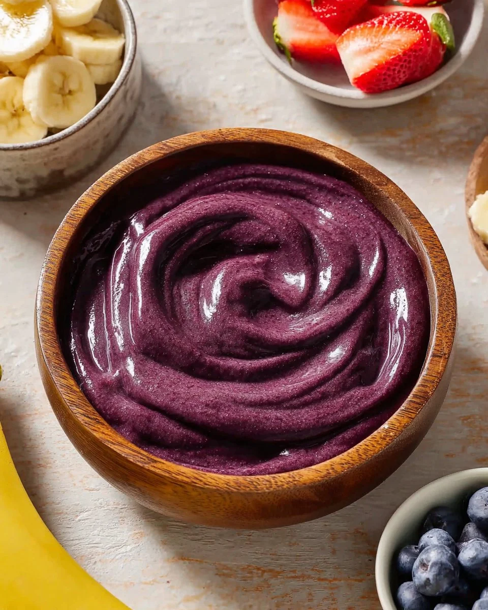 Delicious Acai Smoothie Bowl topped with fruits and granola.