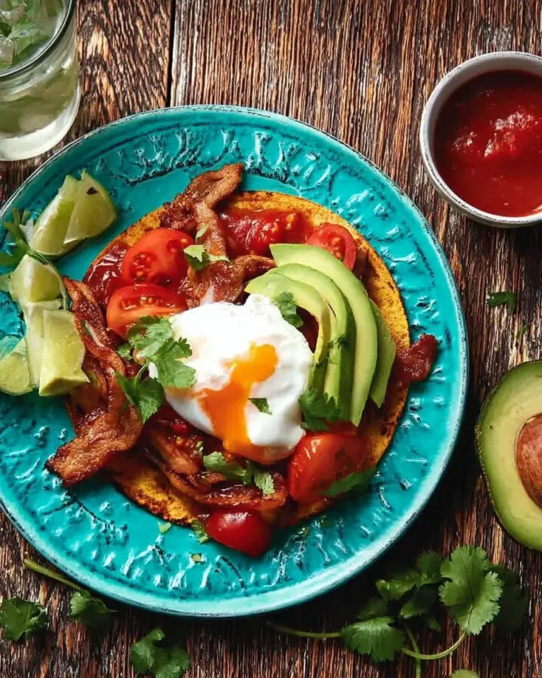 Bacon and egg breakfast tacos served on a plate with fresh toppings