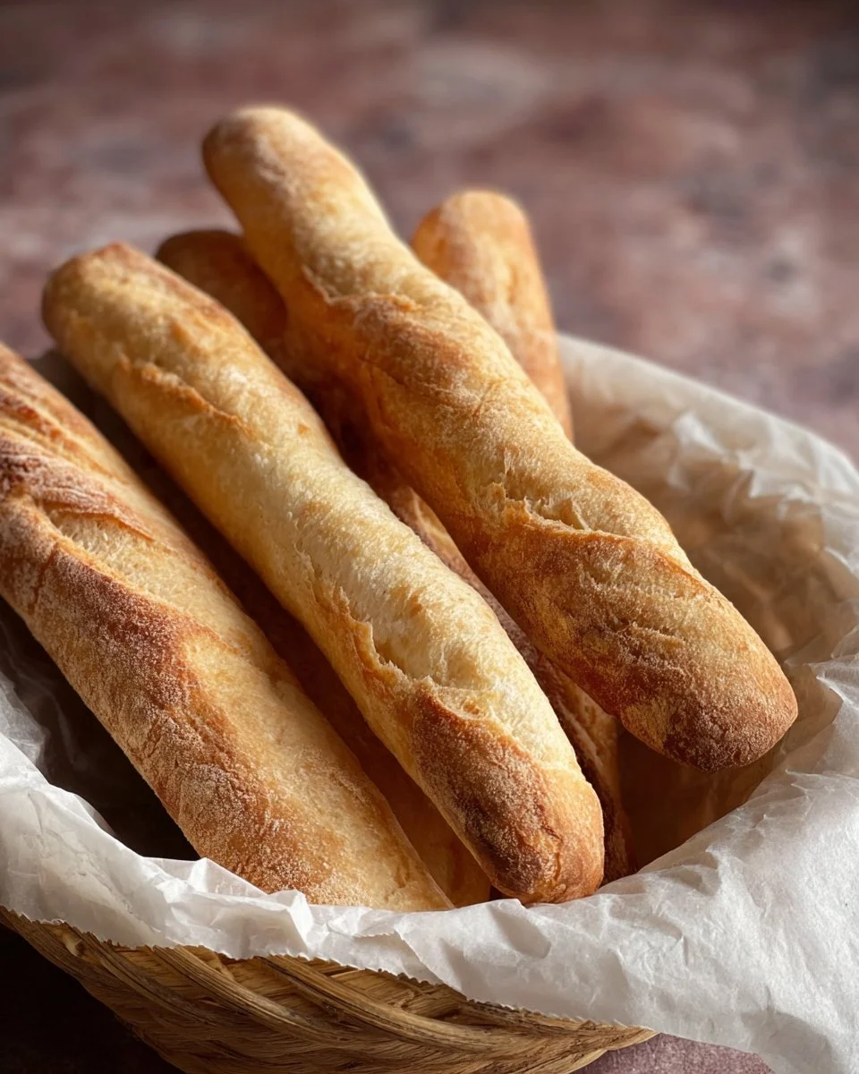 Freshly baked baguette on a wooden table