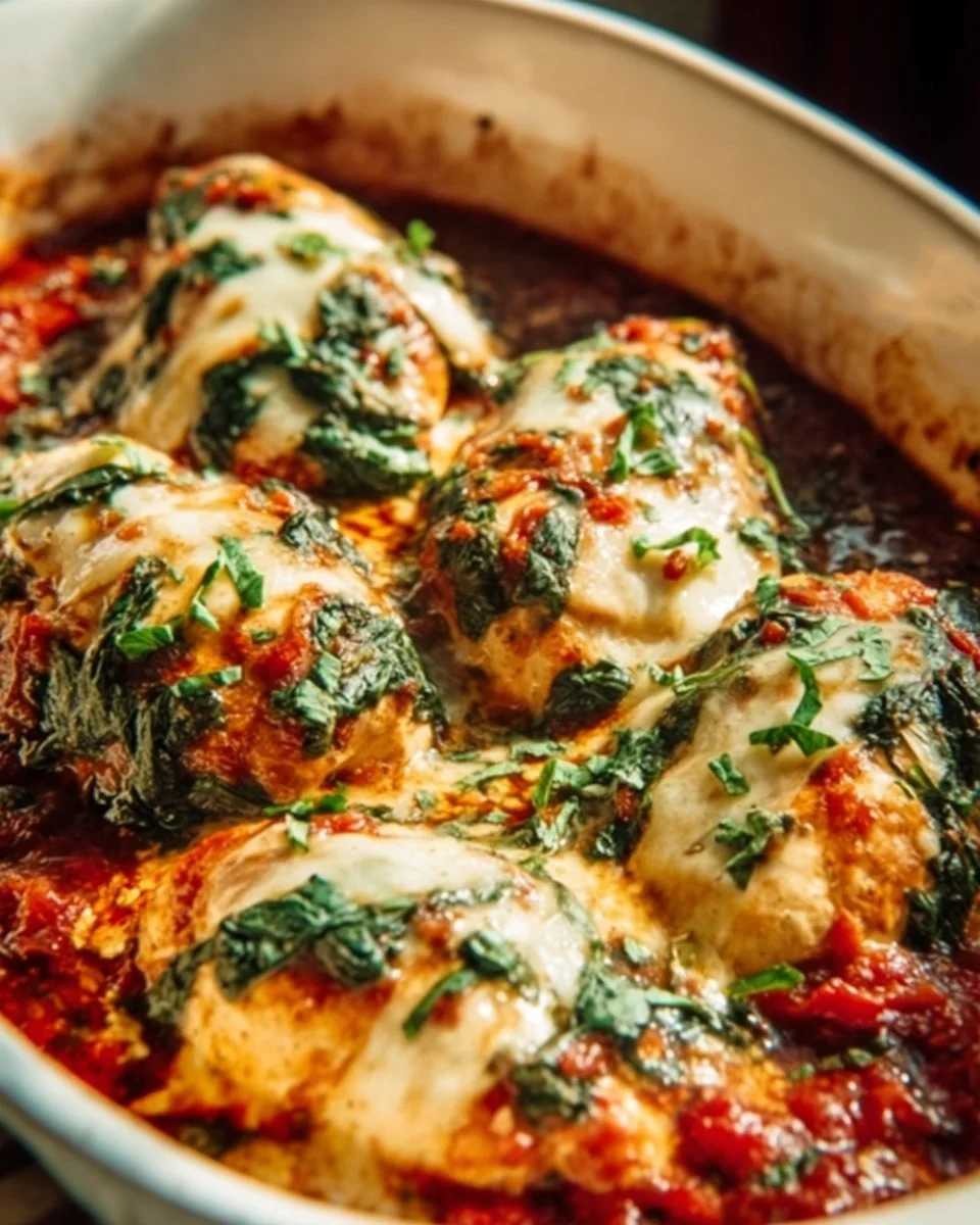Delicious Baked Tuscan Chicken Casserole with fresh herbs and ingredients