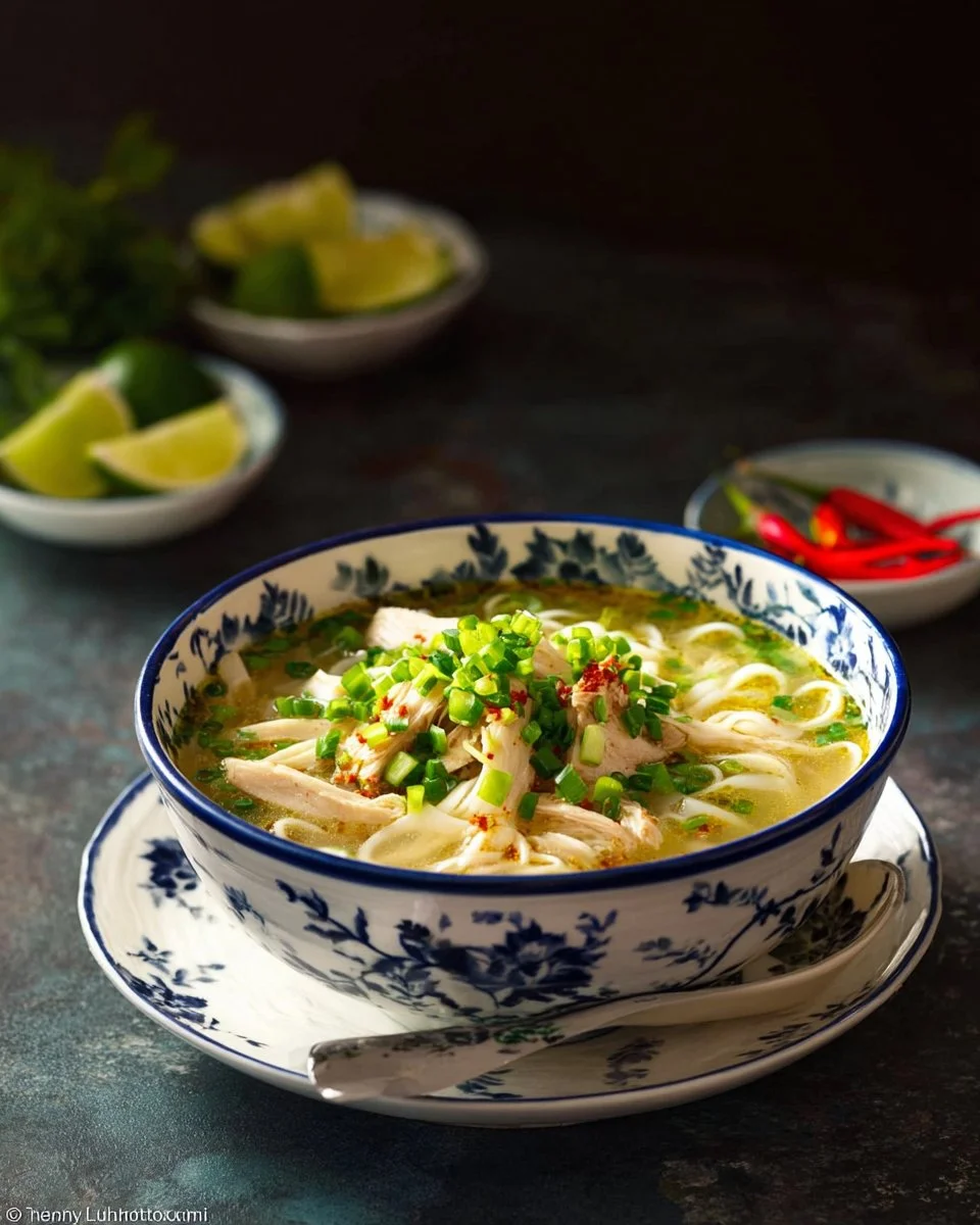 Traditional Pho Ga Hanoi (Vietnamese Chicken Pho Noodle Soup)