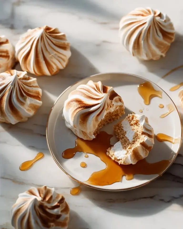 Brown sugar maple meringue cookies on a white plate, showcasing their delicate texture