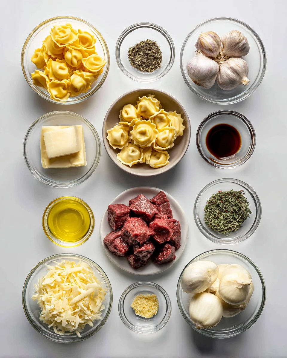 Butter Steak Bites with Parmesan Tortellini and Garlic Sauce
