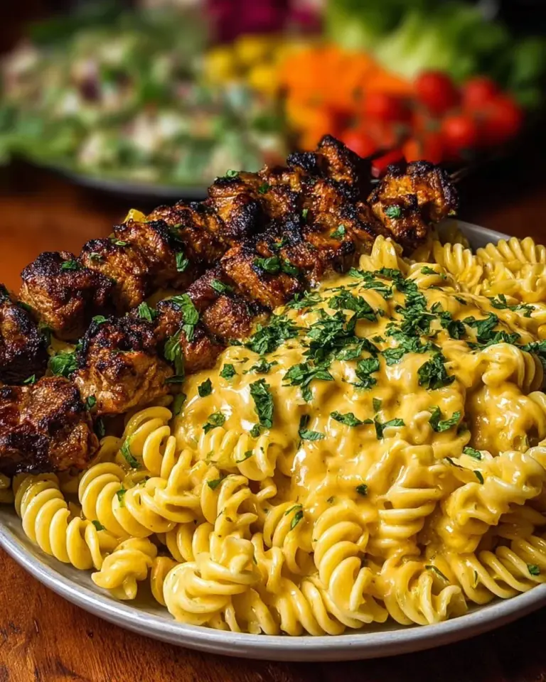 Dish of Cajun beef served with rotini pasta, colorful and flavorful meal.