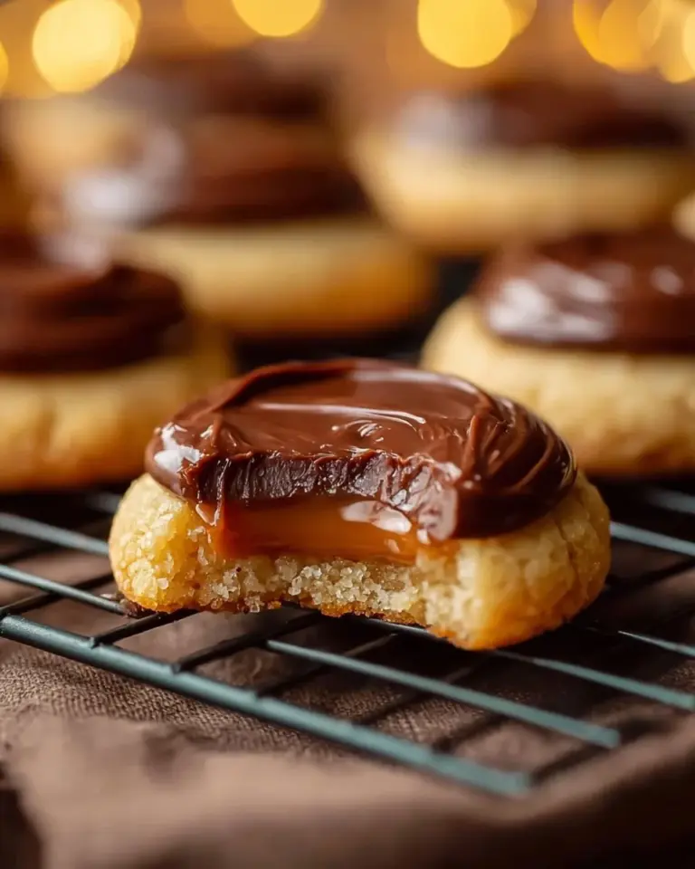 Freshly baked caramel chocolate cookies with gooey caramel and chocolate chunks