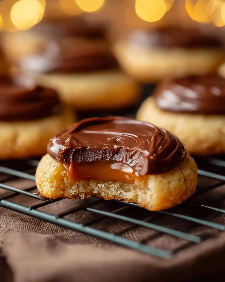Freshly baked caramel chocolate cookies with gooey caramel and chocolate chunks