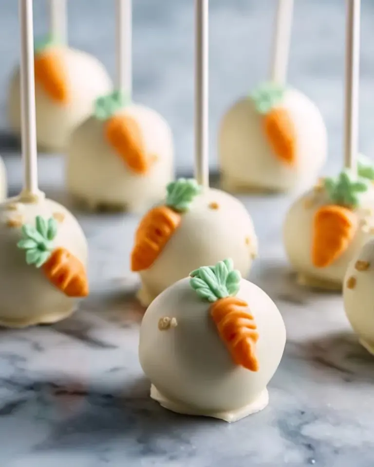 Delicious carrot cake pops decorated with cream cheese frosting