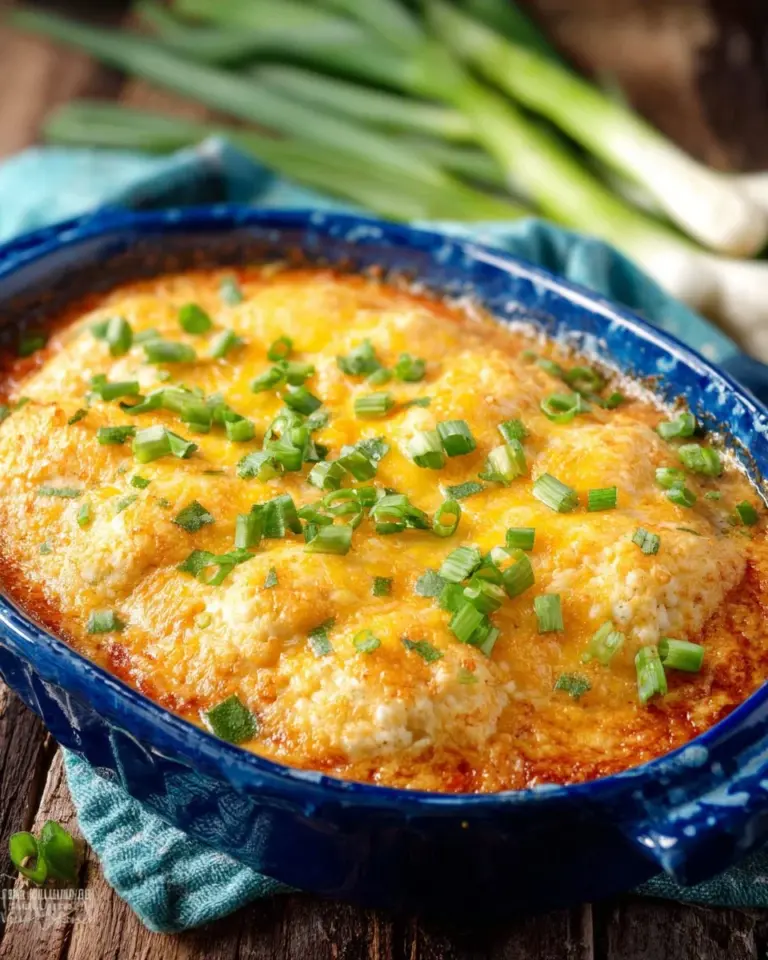 Delicious Cheddar Bay Chicken Bake topped with herbs and cheese