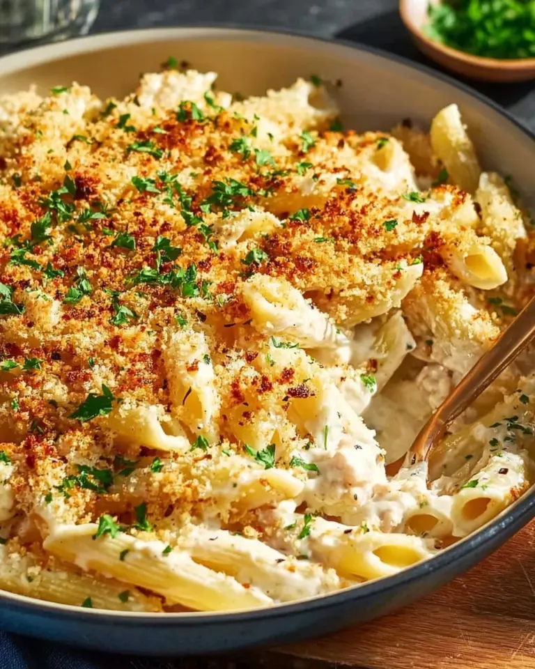 Delicious Chicken Kiev Pasta dish garnished with herbs and served with cheese