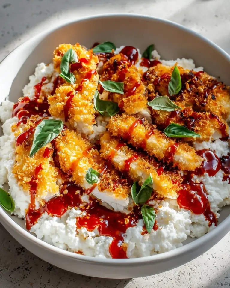 Chicken Parm Cottage Cheese Bowl served in a bowl with fresh ingredients