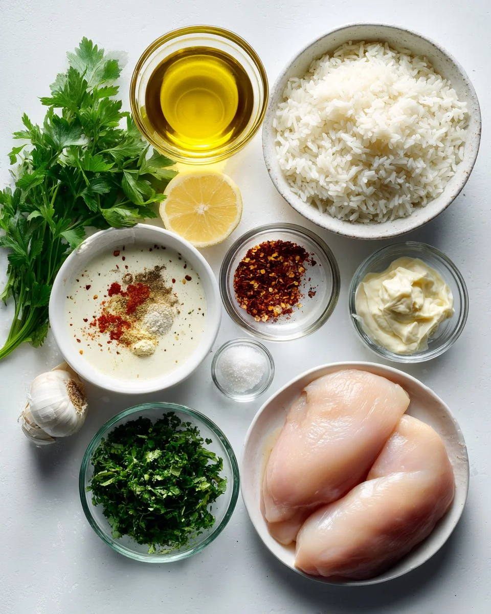 Chicken Rice Bowls with Creamy Garlic Sauce