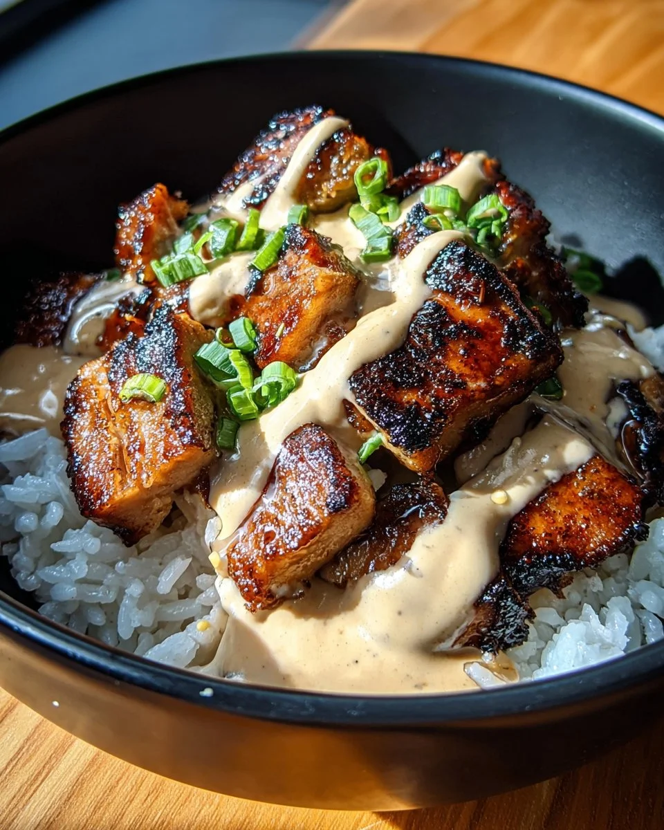 Chicken Rice Bowls with Creamy Garlic Sauce