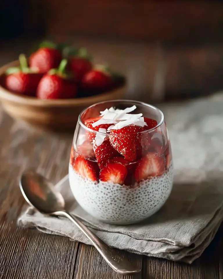 A delicious bowl of coconut chia pudding topped with fresh fruit and nuts.