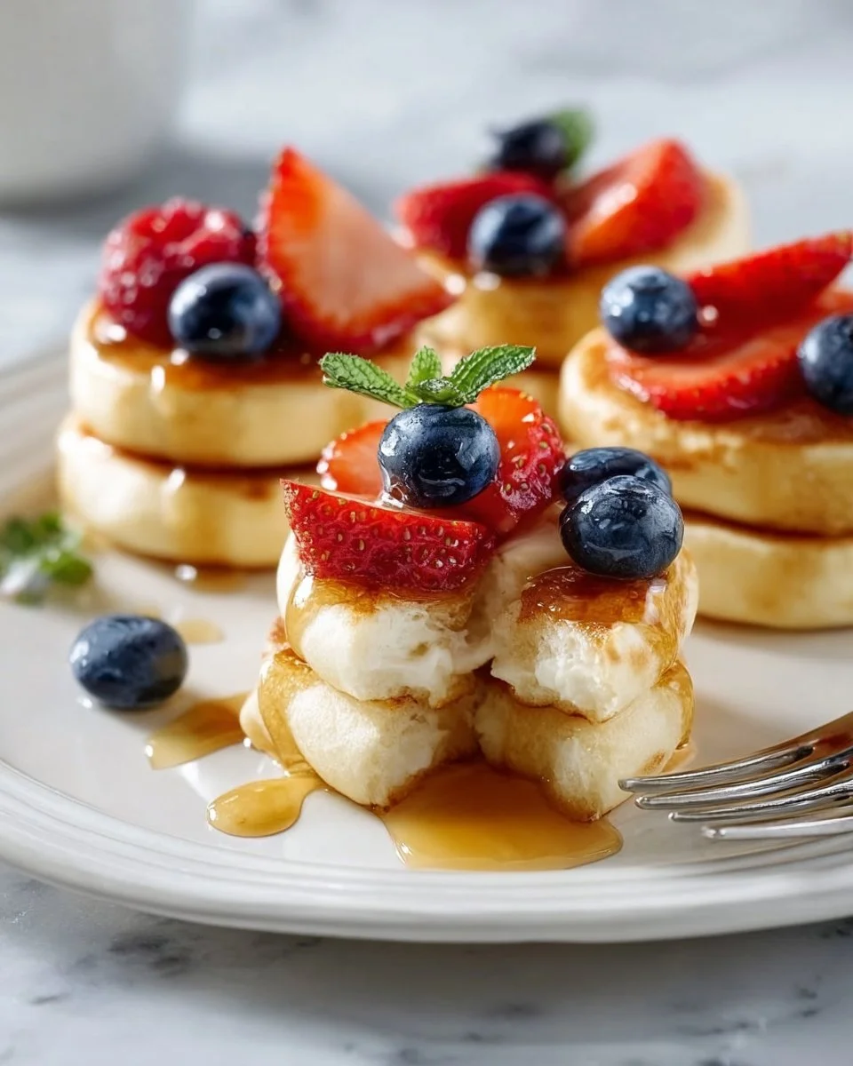 Delicious and fluffy cottage cheese pancake bites served with syrup.