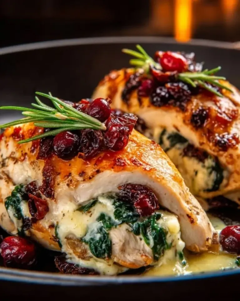 Cranberry and spinach stuffed chicken breasts with brie cheese