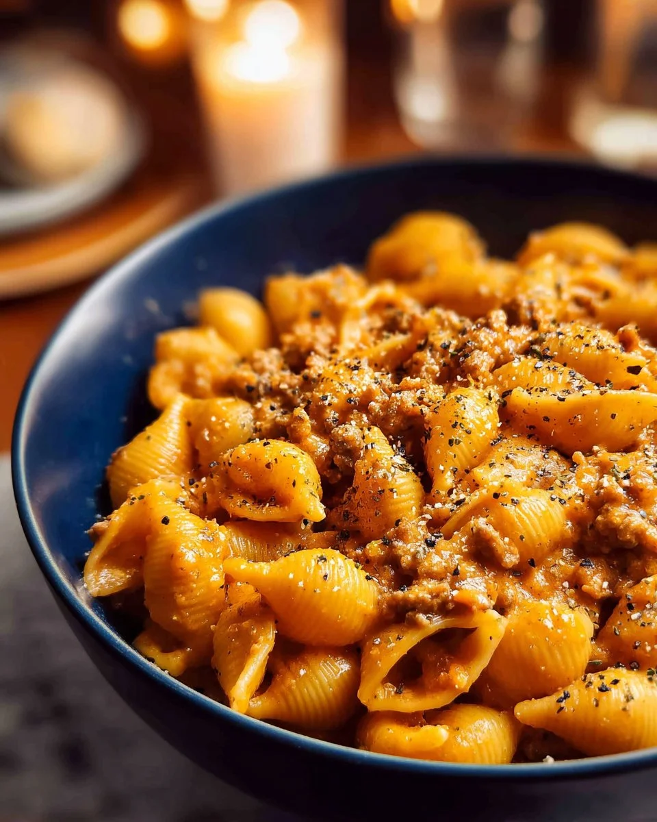 Creamy Cheddar Turkey Macaroni topped with cheese for a tasty meal