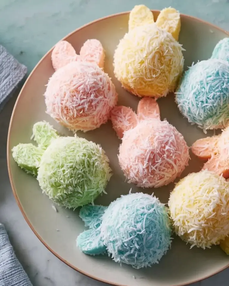 Easter Bunny Coconut Tails dessert recipe with coconut and chocolate.
