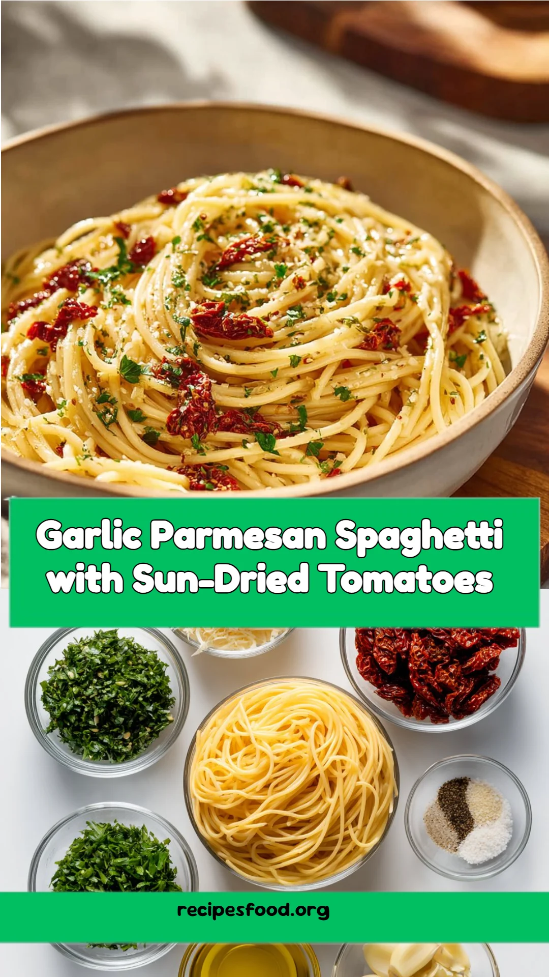 Garlic Parmesan Spaghetti with Sun-Dried Tomatoes