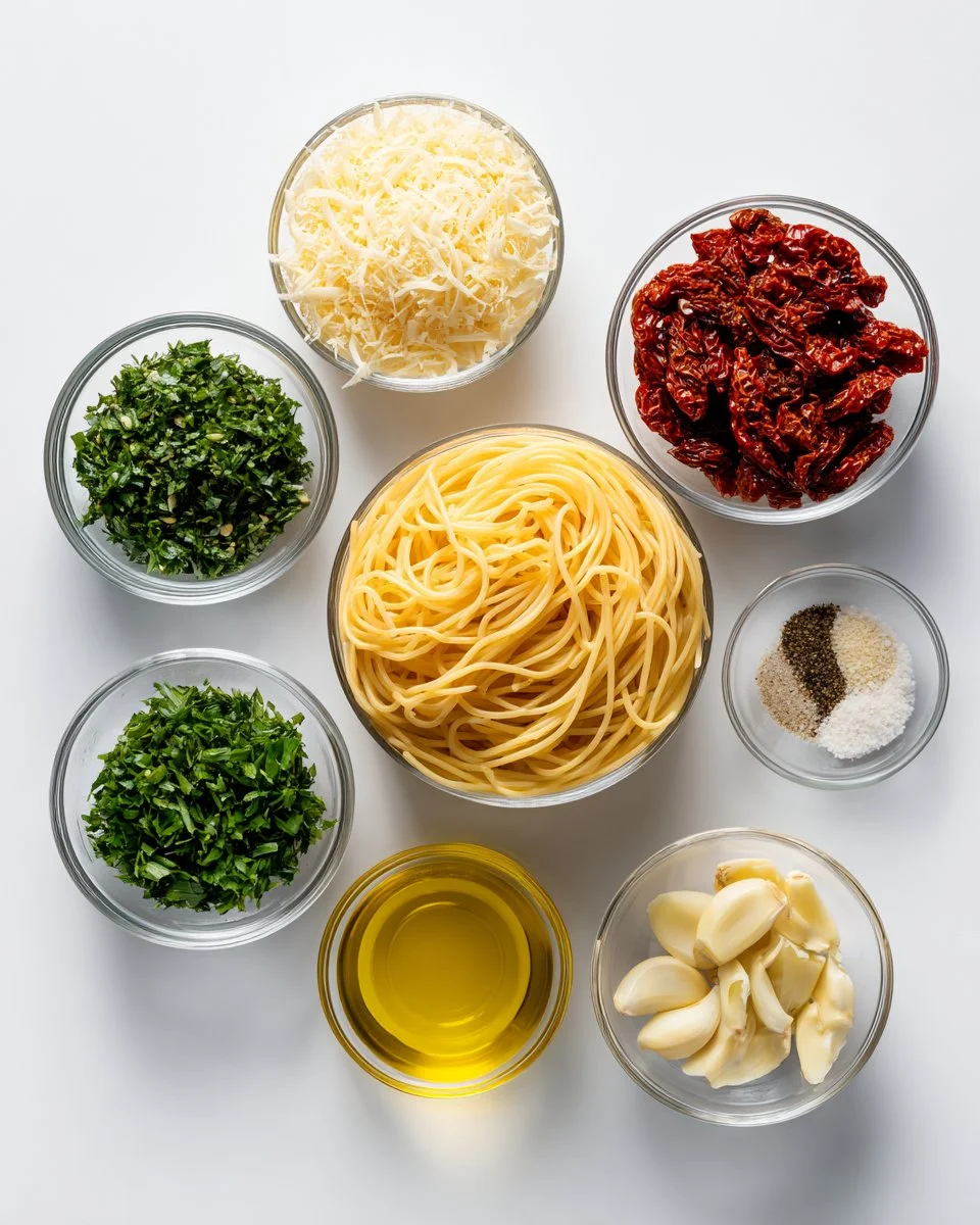 Garlic Parmesan Spaghetti with Sun-Dried Tomatoes