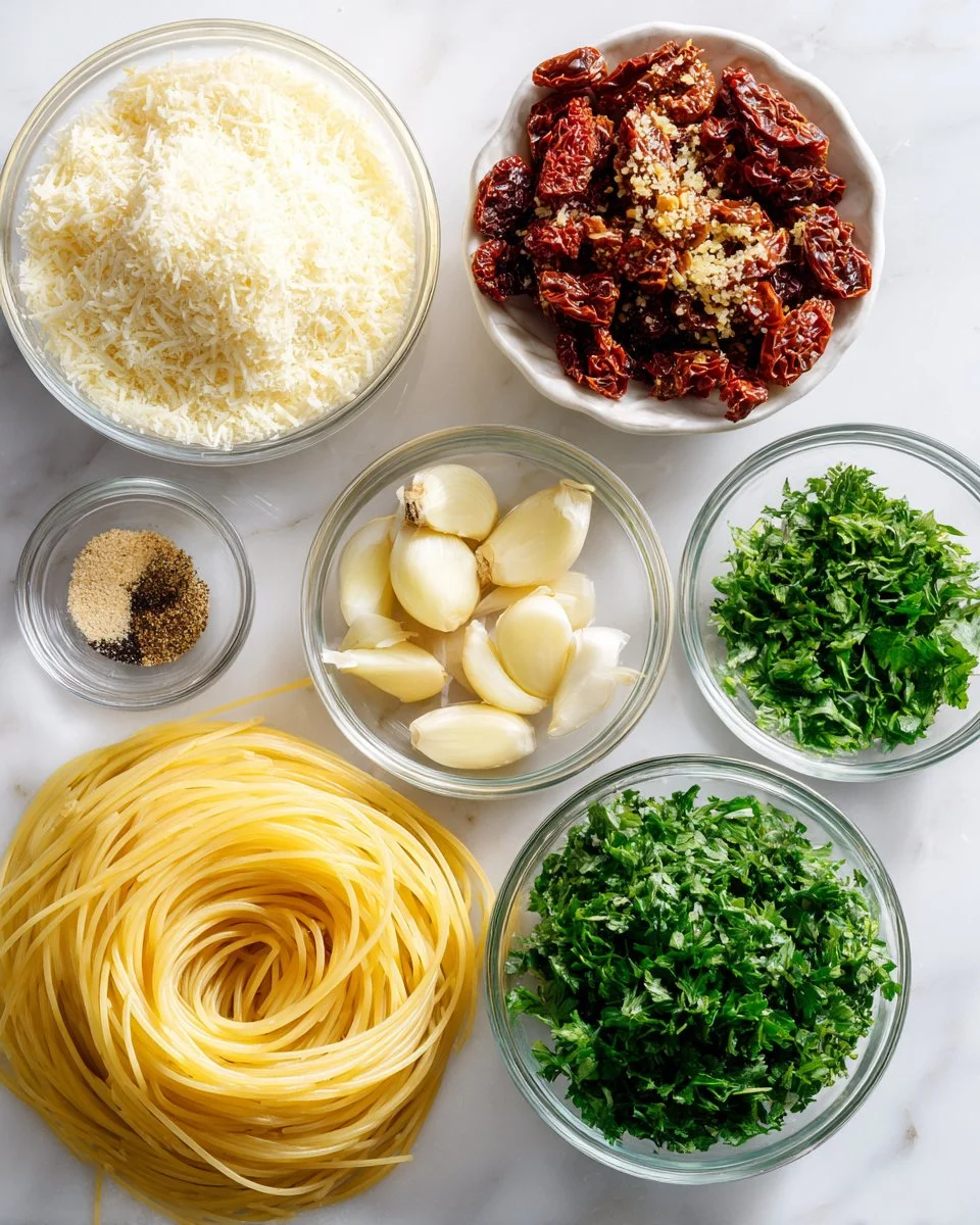 Garlic Parmesan Spaghetti with Sun-Dried Tomatoes