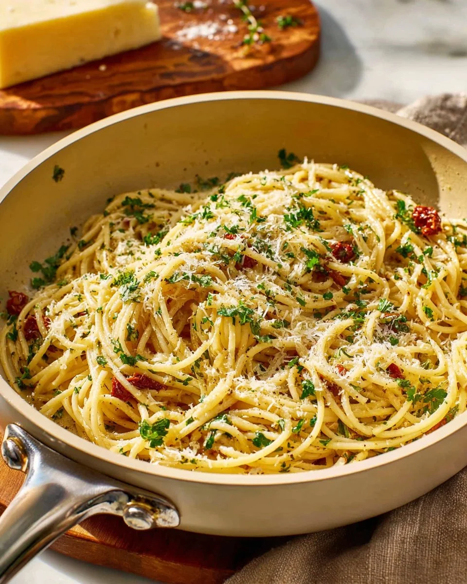 Garlic Parmesan Spaghetti with Sun-Dried Tomatoes