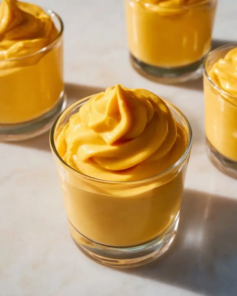 Delicious homemade Mango Mousse dessert served in a bowl