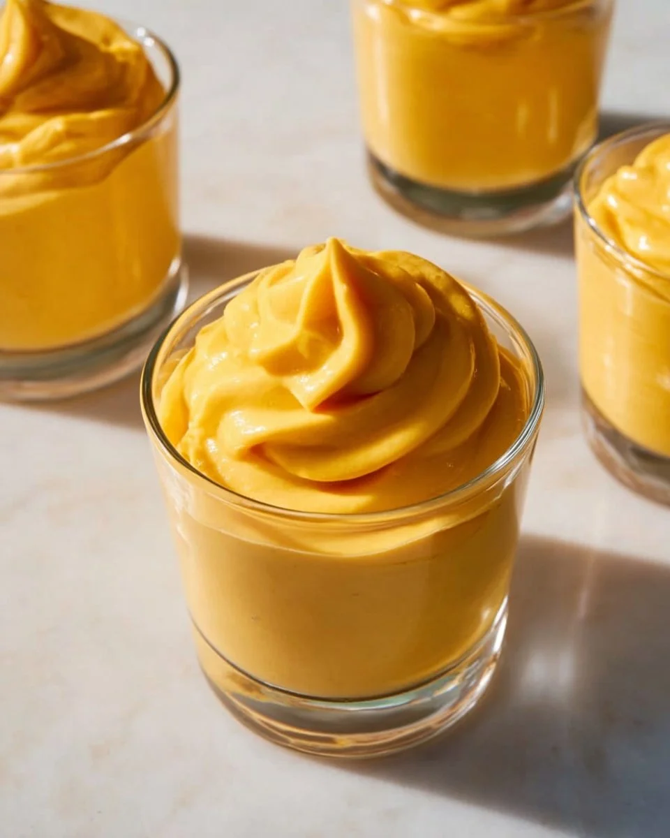 Delicious homemade Mango Mousse dessert served in a bowl
